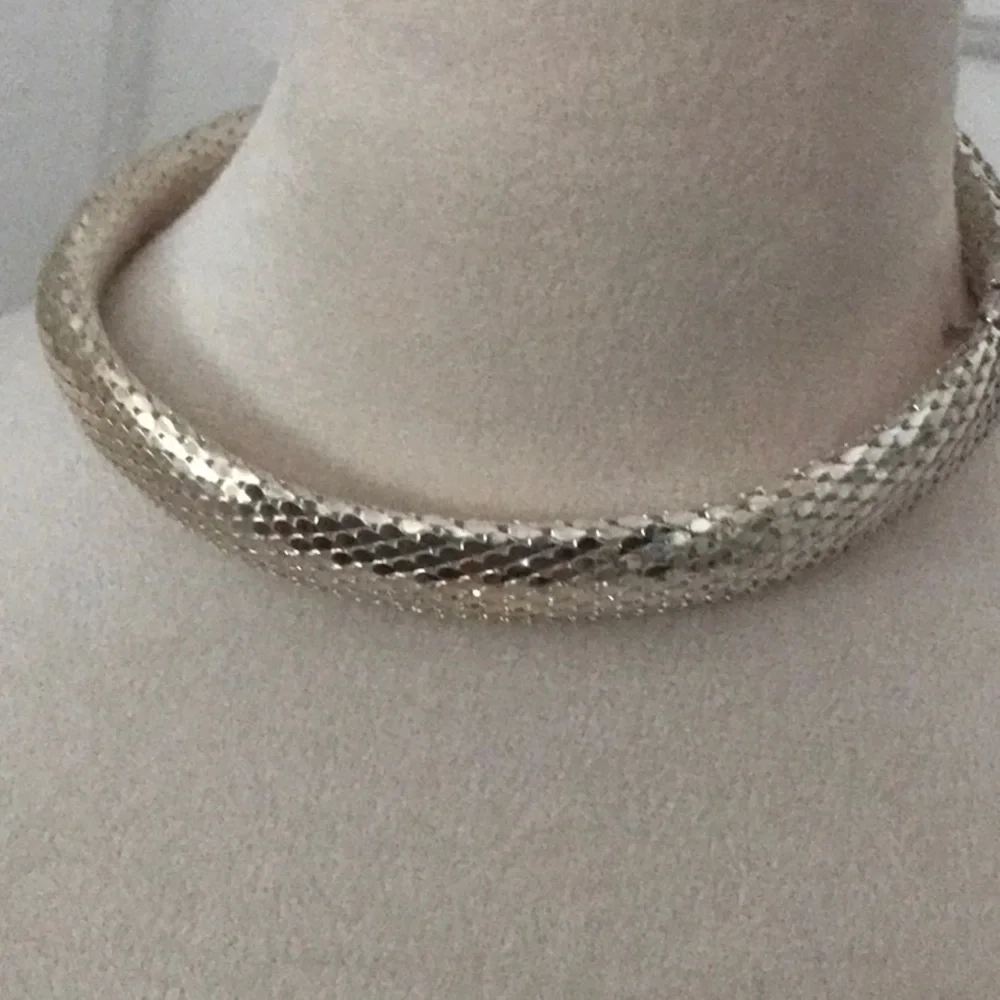 Silver Textured Choker Necklace - Picture 3 of 6